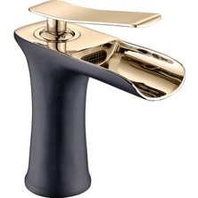 Fkn Şelale Kısa Siyah Altın Lavabo Bataryası