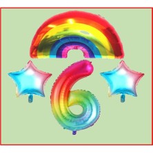Bal10 Dünyası Gökkuşağı Yıldız Temalı 6 Yaş Doğum Günü Parti Seti