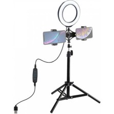 Coofbe 70CM Çift Telefon Tutucu LED Işıklı Youtober Standı,canlı Yayın Selfie Tiktok Makeup Standı