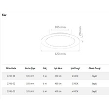 Inoled 2706-01  6 Watt Sıva Altı Yuvarlak LED Panel Armatür