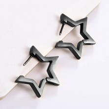 The Collection Kadın Erkek Siyah Yıldız Model Çelik Küpe