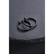The Collection Unisex Siyah Cerrahi Çelik Deliksiz Fake Piercing Tragus Helix Küpe
