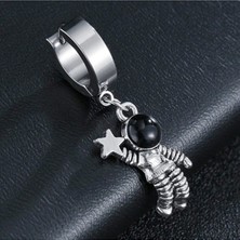 Trend Collection Kadın Erkek Gümüş Astronot Uçlu Sallantılı Çelik Küpe
