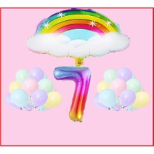 Best Parti Bulutlu Gökkuşağı Temalı Makaron Balon 7 Yaş Doğum Günü Parti Seti