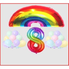 Best Parti Gökkuşağı Temalı Makaron Balon 8 Yaş Doğum Günü Parti Seti
