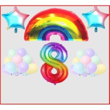 Best Parti Gökkuşağı Yıldız Temalı Makaron Balon 8 Yaş Doğum Günü Parti Seti
