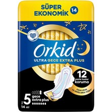Orkid Ultra Gece Extra Plus (Boy 5) Kanatlı Hijyenik Ped 14'lü