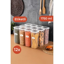 Vienev Etiketli Kare Erzak Saklama Kabı 12'li Set Büyük Boy 1,75 Litre Beyaz