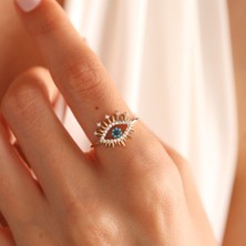 Sembol Gold 14 Ayar Özel Tasarım Altın Evil Eye Yüzük Firuzeli