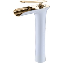 Fkn Şelale Uzun Beyaz Gold Lavabo Bataryası