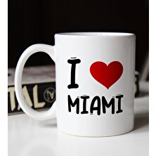Bk Gift I Love Miami Tasarımlı Beyaz Kupa Bardak