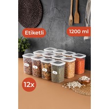 Vienev Etiketli Kare Erzak Saklama Kabı 12'li Set Orta Boy 1,2 Litre Beyaz