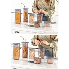 Vienev Etiketli Kare Erzak Saklama Kabı 9'lu Set 3x(0,55 Litre, 1,2 Litre, 1,75 Litre) Antrasit