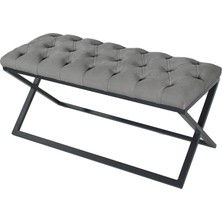 Gazzini Furniture Varcera Bordo Puf Çapraz Metal Ayaklı, Kapitoneli Chester Model Bench