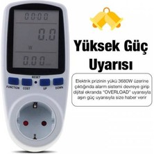 Coofbe Wattmetre Enerji Tüketim Ölçer Priz Yüksek Güç Uyarıcılı Sarfiyat Ölçer Ölçüm Priz 230V-3680W