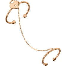 Argentum Concept 925 Ayar Gümüş Kilit Kalp Figürlü Zincirli Rose Çift Yüzük - Y018901