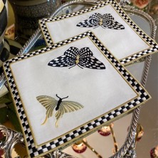 Lilies Atelier Mackenzie Model Damalı Kelebek Desenli  Tek Adet Nakışlı Kokteyl Sunum Peçetesi