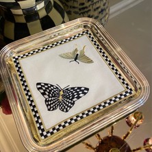 Lilies Atelier Mackenzie Model Damalı Kelebek Desenli  Tek Adet Nakışlı Kokteyl Sunum Peçetesi