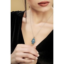 Doğan Silver Doğan Silvergümüş Rodyumlu Firuze Taşlı Fatma Ana Eli Kolye. DGN21254