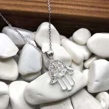 Doğan Silver Doğan Silvergümüş Rodyumlu Zirkon Taşlı Fatma Ana Eli Kolye. DGN21255