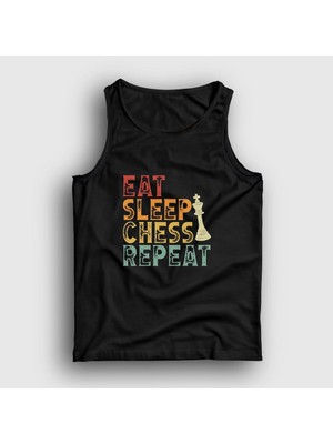 Presmono Unisex Siyah Eat Sleep Chess Repeat Satranç Atlet