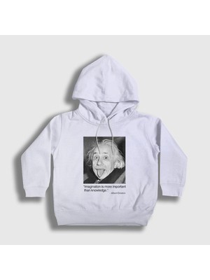 Presmono Unisex Çocuk Beyaz Imagination Scientist Albert Einstein Kapüşonlu Sweatshirt