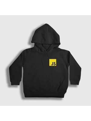 Presmono Unisex Çocuk Siyah Javascript Coder Programmer Developer Yazılımcı Kapüşonlu Sweatshirt