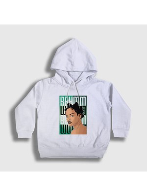 Presmono Unisex Çocuk Beyaz Poster Rihanna Kapüşonlu Sweatshirt