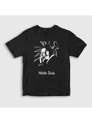 Presmono Unisex Çocuk Siyah Electric Current Scientist Nikola Tesla T-Shirt