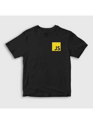 Presmono Unisex Çocuk Siyah Javascript Coder Programmer Developer Yazılımcı T-Shirt