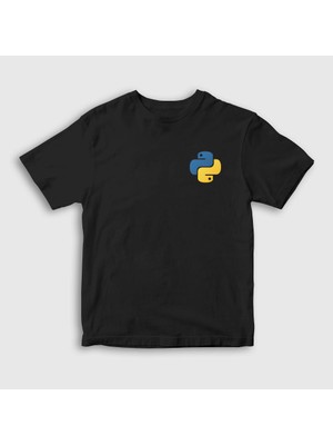 Presmono Unisex Çocuk Siyah Logo Python Developer Yazılımcı T-Shirt