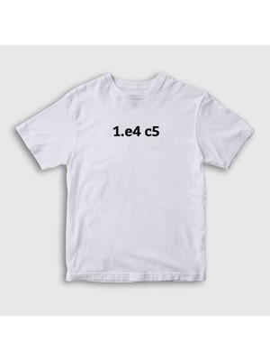 Presmono Unisex Çocuk Beyaz Sicilian Opening Chess Satranç T-Shirt