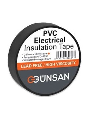 En Parlak Günsan Elektrik Izole Bant Siyah 0,13 MMX18 mm 10 mt