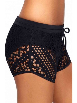 Alışveriş Express Dantel Işlemeli Siyah Bikini Altı Deniz Şortu