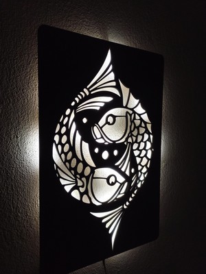 Alda Ikili Balık LED Işıklı Duvar Tablosu