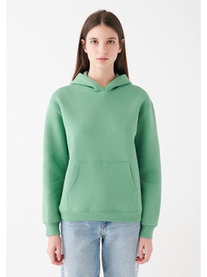 Mavi Kapüşonlu Yeşil Basic Sweatshirt