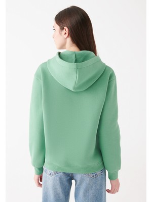 Mavi Kapüşonlu Yeşil Basic Sweatshirt