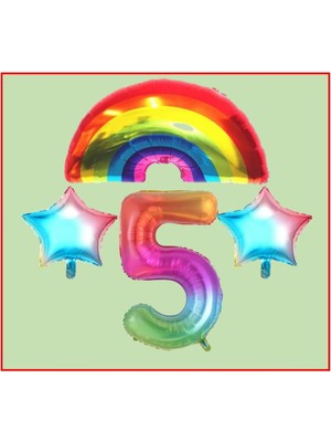 Best Parti Gökkuşağı Yıldız Temalı 5 Yaş Doğum Günü Parti Seti