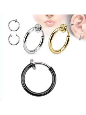 The Collection Unisex Gold Cerrahi Çelik Deliksiz Fake Piercing Tragus Helix Küpe