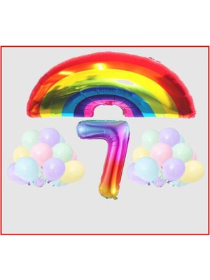 Best Parti Gökkuşağı Temalı Makaron Balon 7 Yaş Doğum Günü Parti Seti