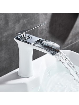 Fkn Şelale Kısa Beyaz-Krom Lavabo Bataryası