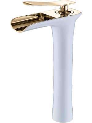Fkn Şelale Uzun Beyaz Gold Lavabo Bataryası