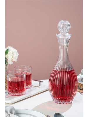 Glamis Selen Concept Çizgili Linea Damla Model Lüx El Yapımı Cam Sürahi 2 Bardaklı Set