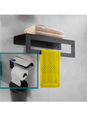 Risingmaber Metal Banyo Havlu Askılığı & Tuvalet Kağıdı Askılığı 2li Set Mat Siyah.