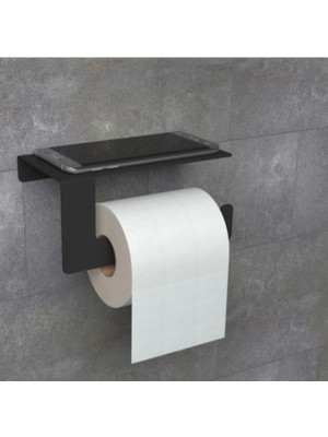 Metal Mat Siyah Telefon Raflı Tuvalet Kağıtlık