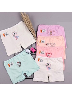 İlke Kız Çocuk Likralı Baskılı Şort Boxer 350 6 Adet