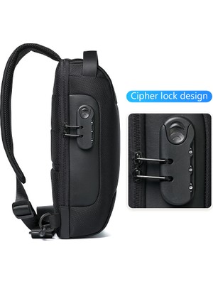 Zhenweixin Store Erkek Hırsızlığa Karşı Siyah Crossbody Çanta, Şifre Kilidi ve USB Şarj Sistemi ile Su Geçirmez Oxford Kumaş Spor Göğüs Çantası (Yurt Dışından)