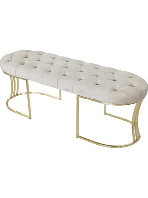 Gazzini Furniture Viego Gold Krem Puf Luxery Metal Gold Ayak Chester Model Yatak Ucu Bench