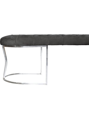 Gazzini Furniture Viego Silver Puf Lüks Metal Gümüş Ayak, Chester Model Yatak Ucu Antrasit Bench