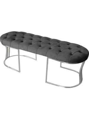 Gazzini Furniture Viego Silver Puf Lüks Metal Gümüş Ayak, Chester Model Yatak Ucu Gri Bench